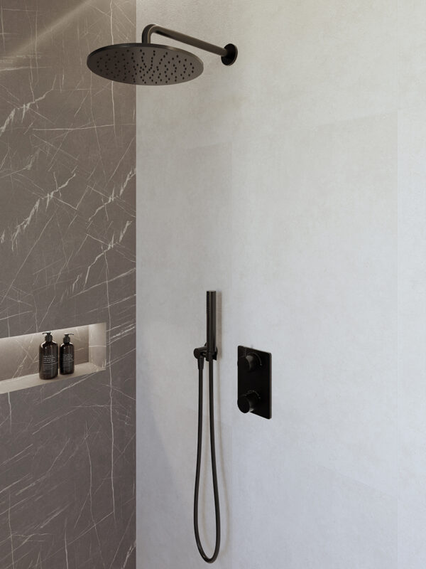Caral inbouwthermostaat compleet met hoofddouche 30 cm en staafhanddouche mat zwart 293046