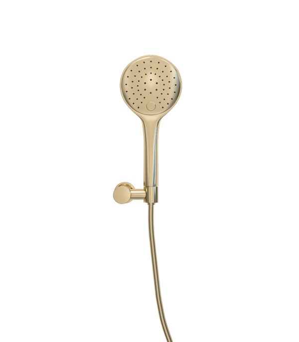 UniMatch handdoucheset met handdouche 3 standen Ø 12 cm, doucheslang en wandhouder kantelbaar geborsteld messing 293703