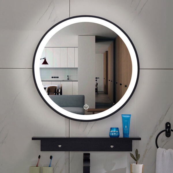 Lista Nera spiegel rond met LED verlichting, dimbaar 60 cm mat zwart 384410