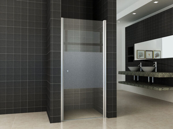 Partly nisdeur rechts 1000 x 2000 x 8 mm nano helder glas met melkglas middenband/chroom 204228