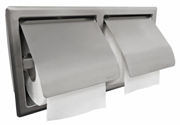 Sunk dubbele inbouw toiletrolhouder met klep RVS 243845