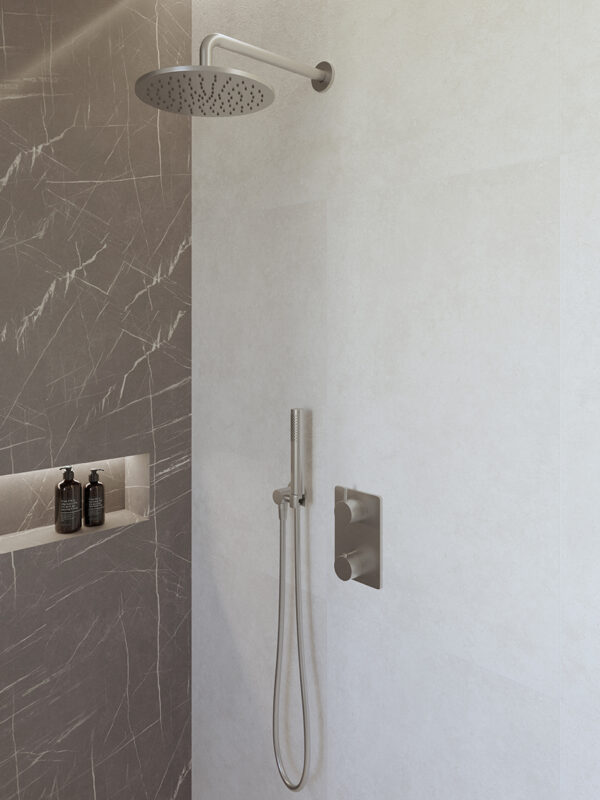 Caral inbouwthermostaat compleet met hoofddouche 25 cm en staafhanddouche geborsteld staal 293041
