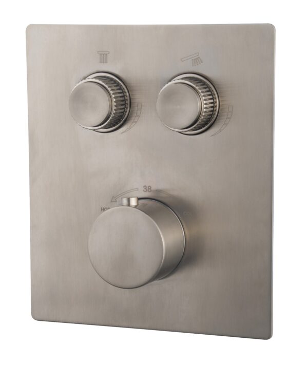 Caral Klik Pro afbouwdeel inbouwthermostaat 2 weg geborsteld staal PVD 293421