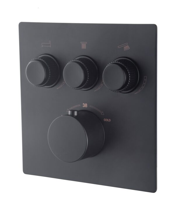 Caral Klik Pro afbouwdeel inbouwthermostaat 3 weg mat zwart 293432