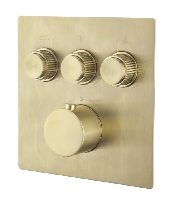 Caral Klik Pro afbouwdeel inbouwthermostaat 3 weg geborsteld messing PVD 293434