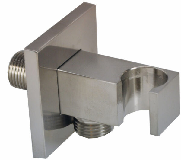 Rombo wandaansluitbocht met handdouchehouder vierkant 1/2" geborsteld staal PVD 294803