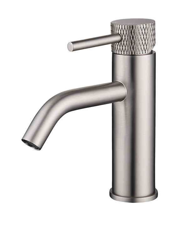 Ribbd wastafelkraan met coldstart geborsteld staal PVD 295302