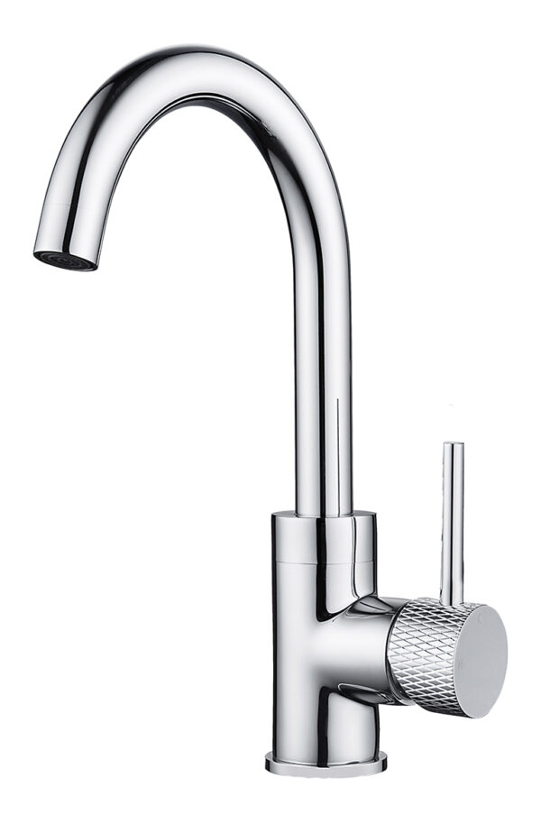 Ribbd wastafelkraan met draaibare uitloop en coldstart chroom 295320