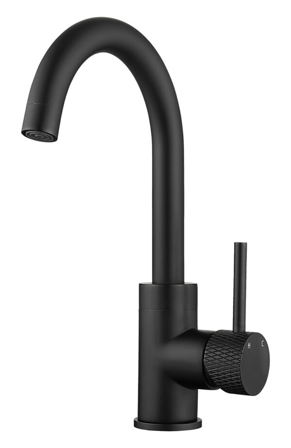 Ribbd wastafelkraan met draaibare uitloop mat zwart 295322