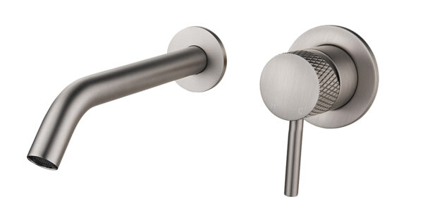 Ribbd eenhendel wastafelkraan met coldstart inbouw compleet geborsteld staal PVD 295331