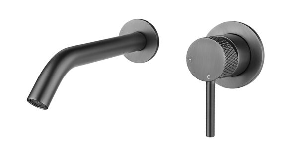 Ribbd eenhendel wastafelkraan met coldstart inbouw compleet gunmetal PVD 295333