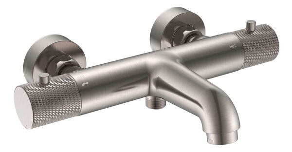 Ribbd thermostatische badmengkraan hartafstand 15 cm geborsteld staal PVD 295361