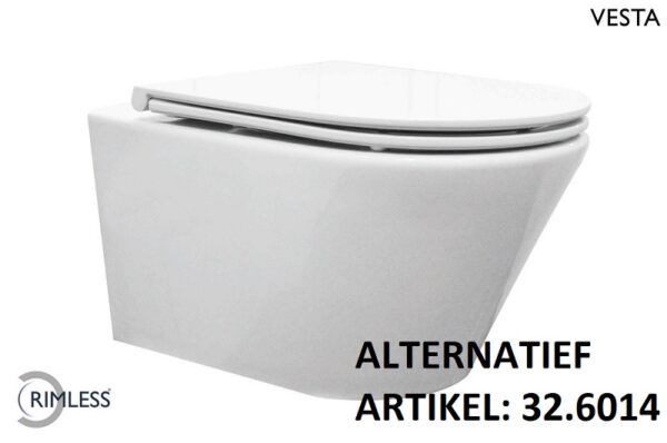 Vesta wandcloset rimless met Flatline toiletzitting softclose en quick release glans wit 322502