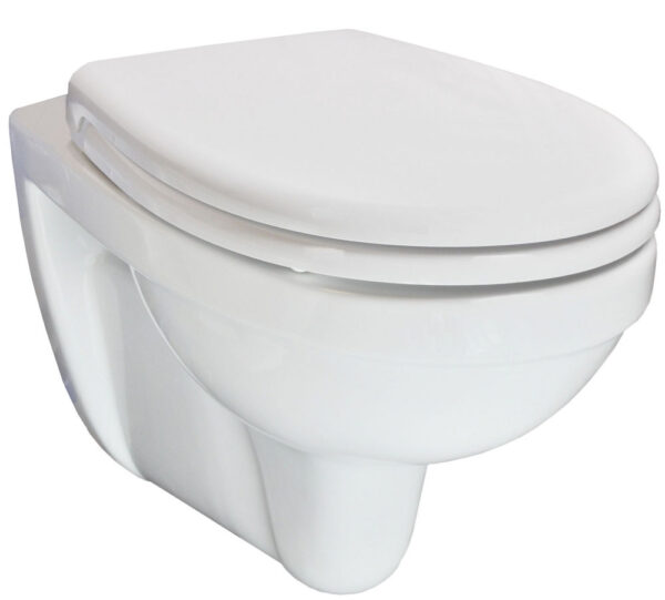 Trevi wandcloset verkort Kiwa met Menir toiletzitting softclose en quick release glans wit 323484