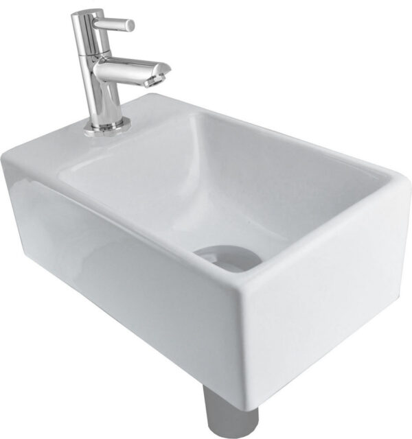 Fonteinset Rhea XXS met fontein links glans wit, kraan, sifon en afvoerplug chroom 323597