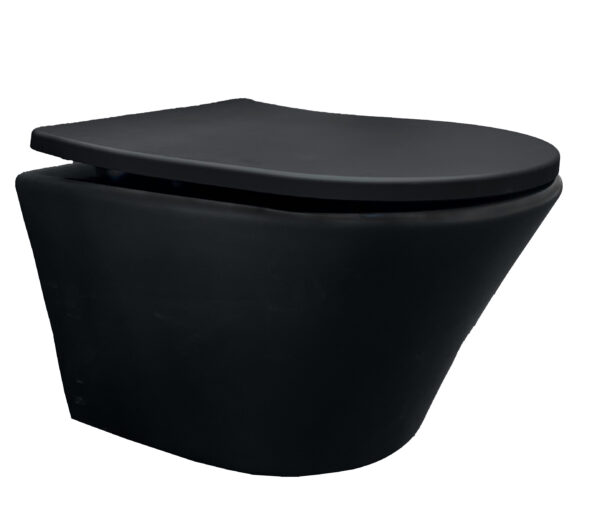 Vesta Junior wandcloset rimless verkort Shade slim toiletzitting softclose en quick release mat zwart 323618