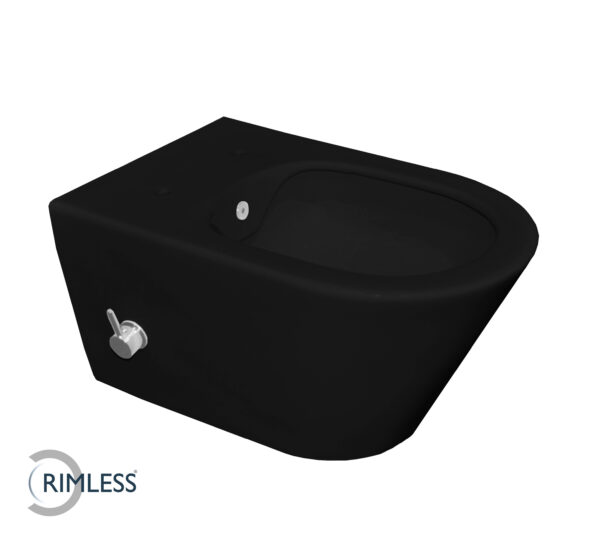 Stereo wandcloset rimless met bidetkraan warm en koudwater mat zwart 323622