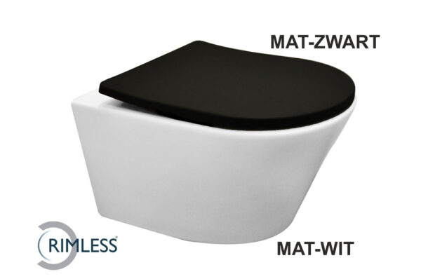 Vesta wandcloset rimless mat wit met Shade slim toiletzitting softclose en quick release mat zwart 326013