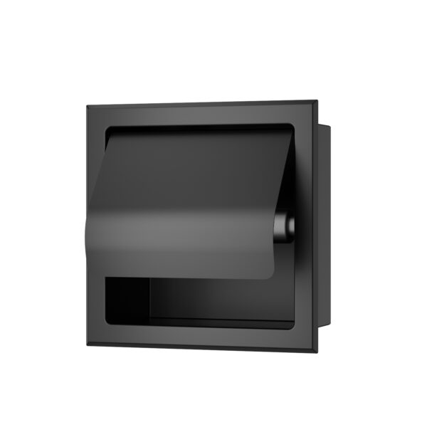 Rocko toiletrolhouder met klep inbouw mat zwart 332121