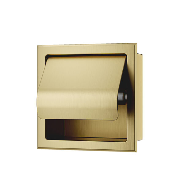 Rocko toiletrolhouder met klep inbouw geborsteld messing PVD 332124