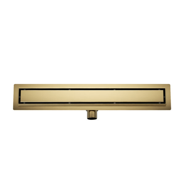 Douchegoot met flens en tegelrooster 100 x 7 cm geborsteld messing PVD 334239