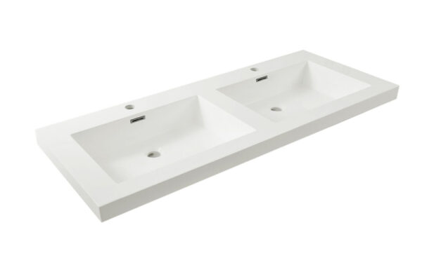 Vision wastafel dubbel met 2 kraangaten 120x46x5,5 cm kunstmarmer glans wit 383918