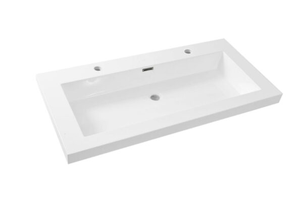 Vision wastafel enkel met 2 kraangaten 100x46x5,5 kunstmarmer glans wit 383920