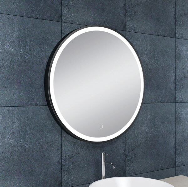 Maro spiegel rond met LED, dimbaar en spiegelverwarming 60 cm mat zwart 384170