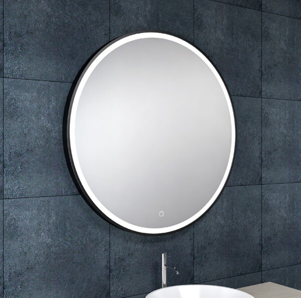 Maro spiegel rond met LED, dimbaar en spiegelverwarming 100 cm mat zwart 384172