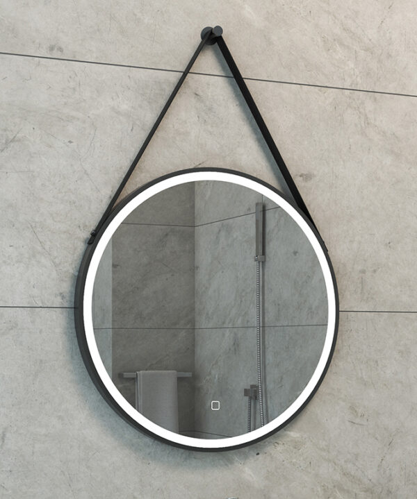 Cinto spiegel rond met band, LED, dimbaar en spiegelverwarming 60 cm mat zwart 384177