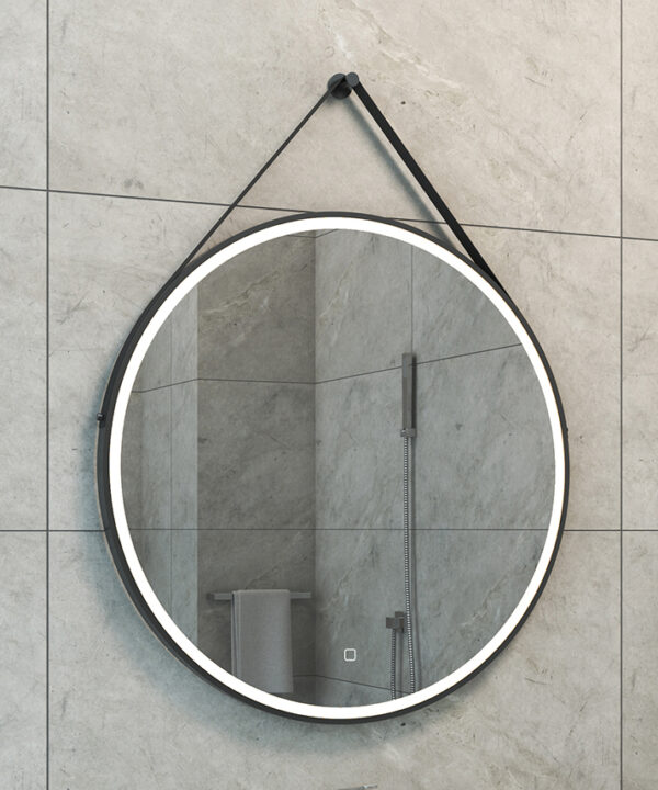 Cinto spiegel rond met band, LED, dimbaar en spiegelverwarming 80 cm mat zwart 384178