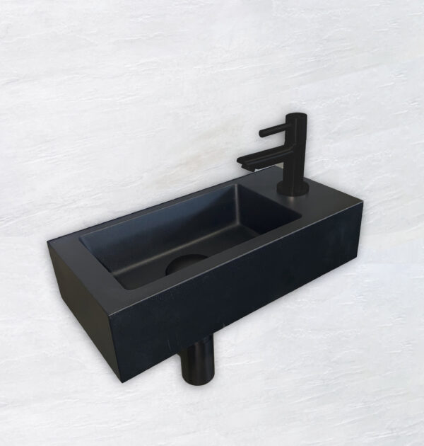 Fonteinset Rhea S mini met fontein rechts, kraan, sifon en afvoerplug mat zwart 393610