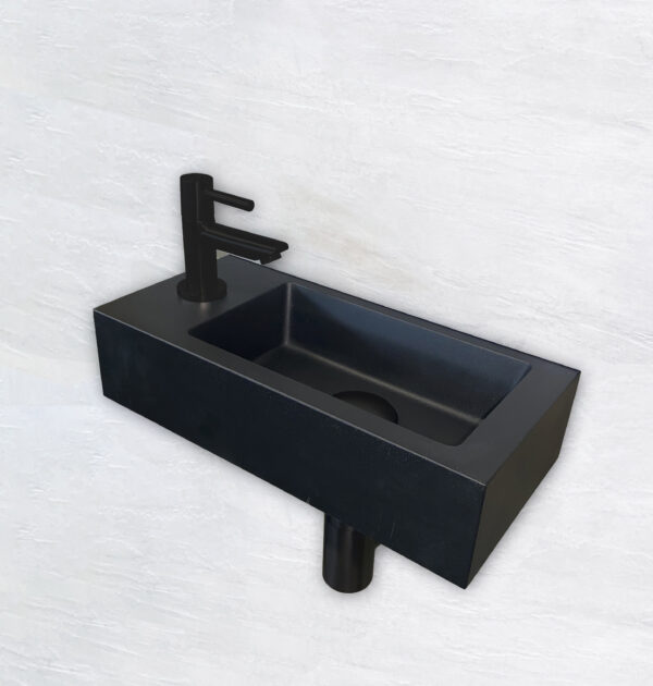 Fonteinset Rhea S mini met fontein links, kraan, sifon en afvoerplug mat zwart 393611