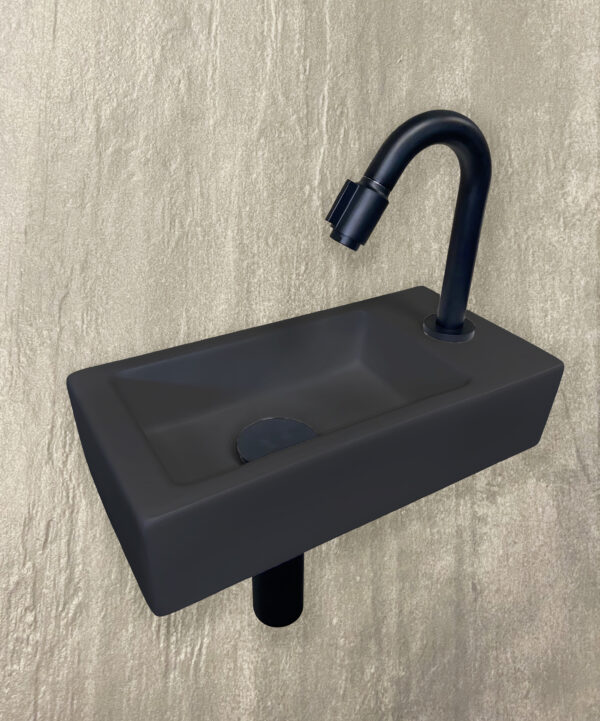 Fonteinset Rhea S mini met fontein rechts quartz, kraan, sifon en afvoerplug mat zwart 393613
