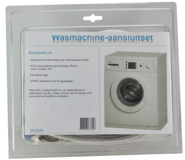 RVS wm aansluitset 150cm+kraan+waterslot 544235