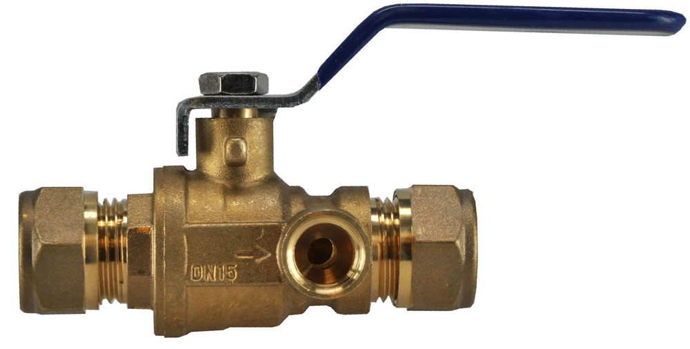 Productfoto water-kogelstopkraan 2xknel+aftapgelegenheid  28mm 113003
