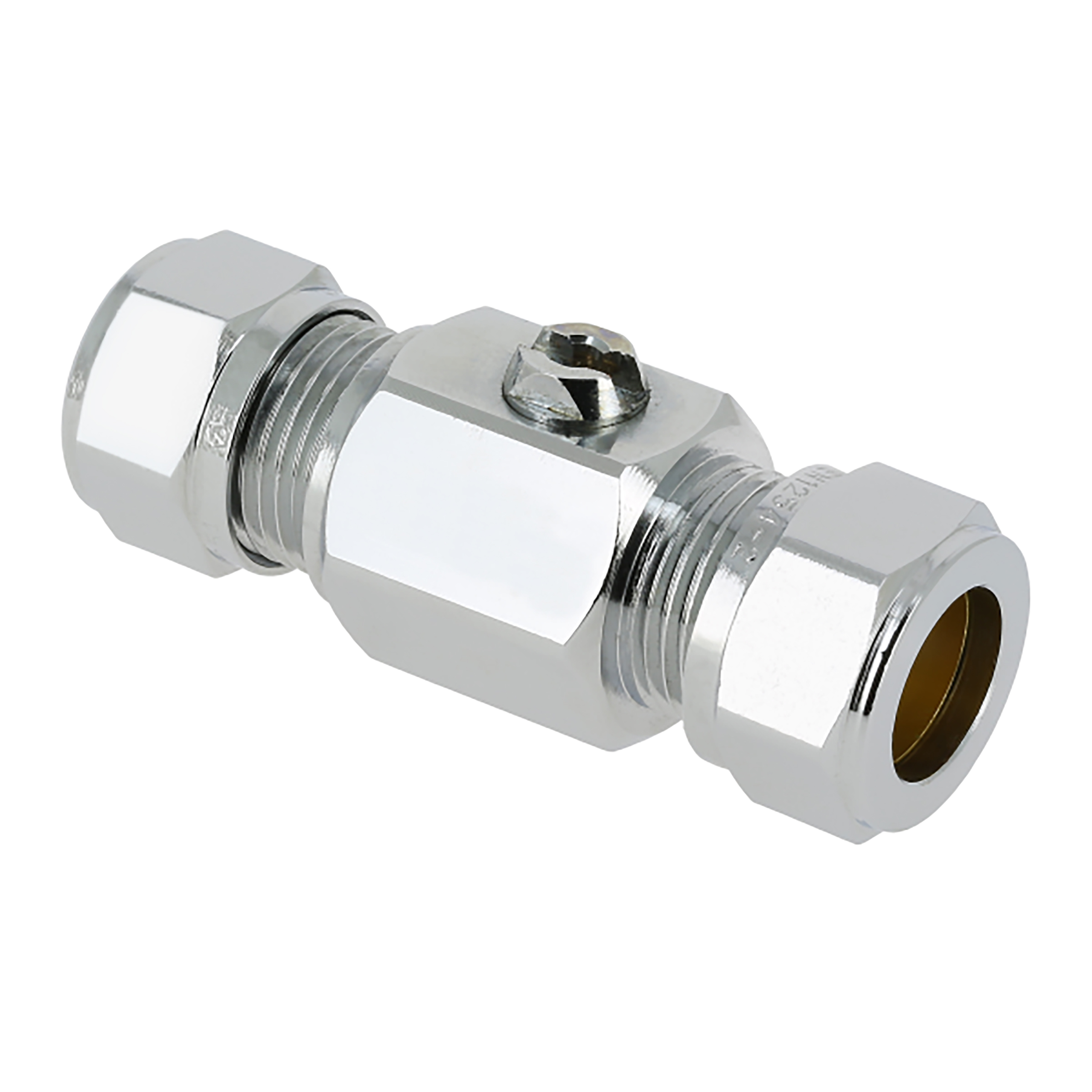 Productfoto Kogelkraan recht Kiwa 12 mm knel x 12 mm knel verchroomd 133607