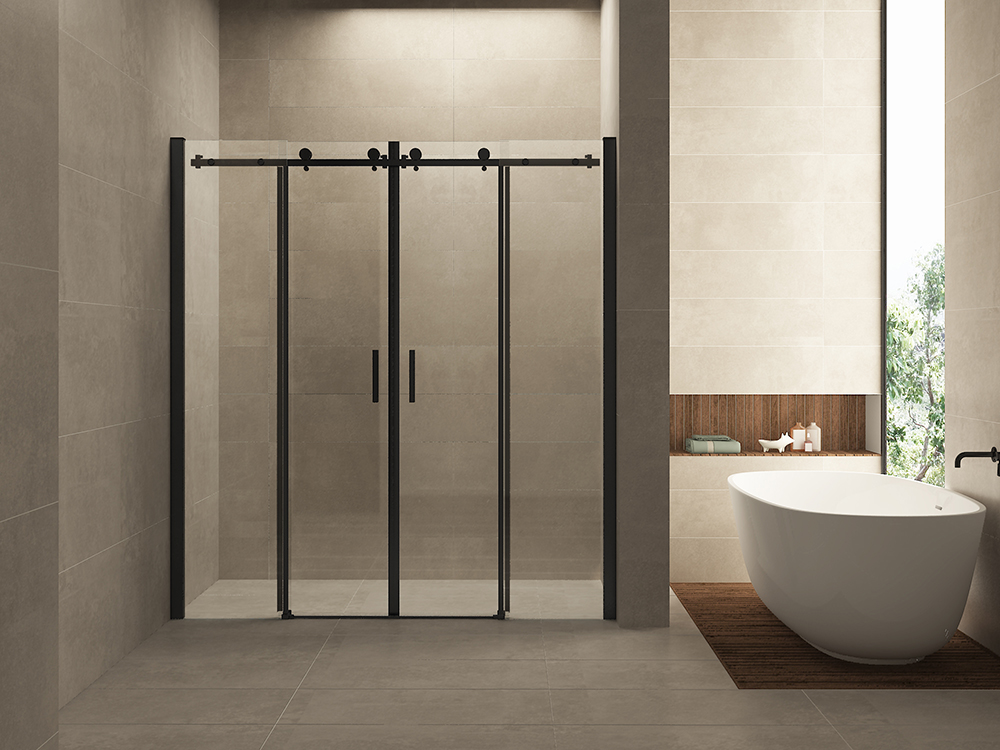 Productfoto Slide nis schuifdeur dubbel 1800 x 2000 x 8 mm nano helder glas/mat zwart 202803