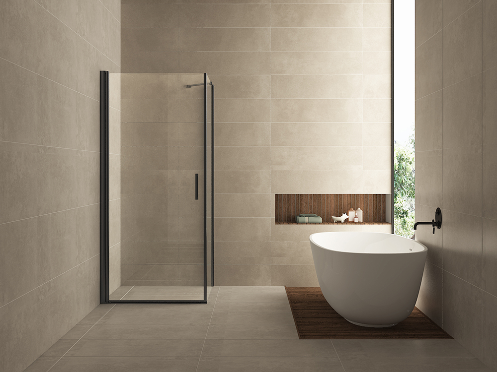 Productfoto Salone cabine met 1 draaideur 900 x 900 x 2000 x 8 mm nano helder glas/mat zwart 203765