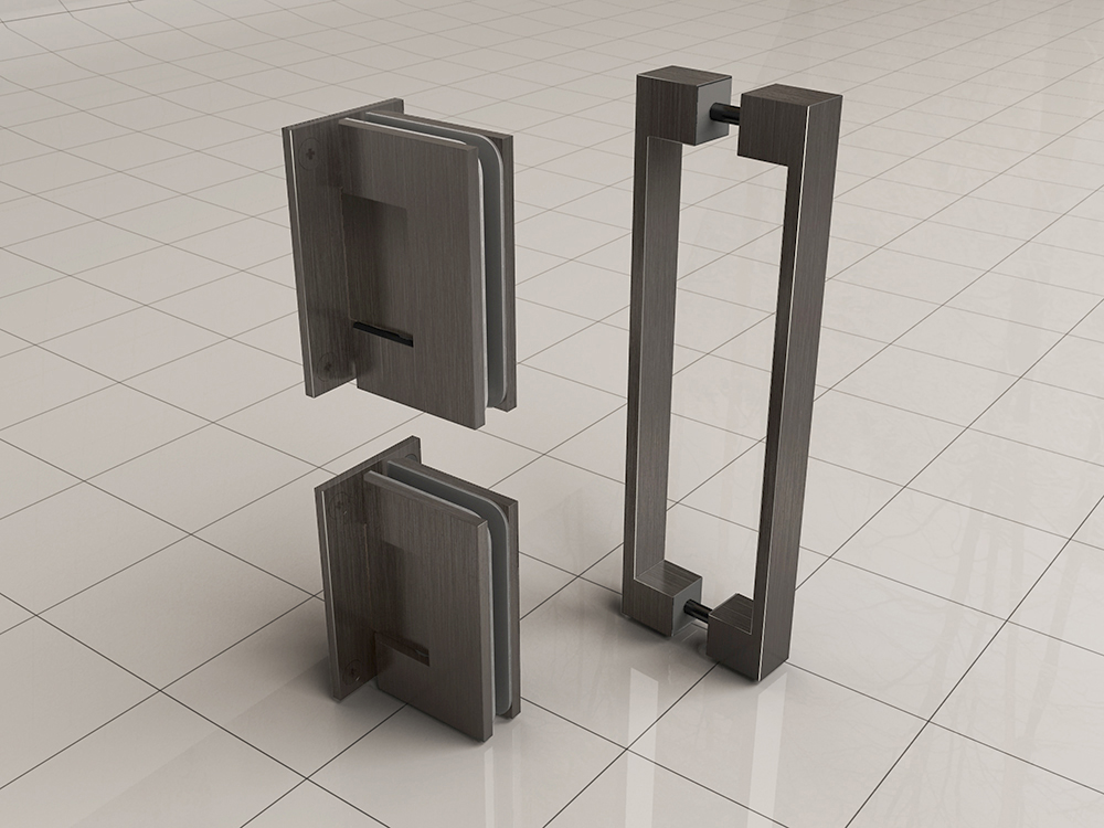 Productfoto Less scharnierset en greep voor profielloze nisdeur gunmetal 206176