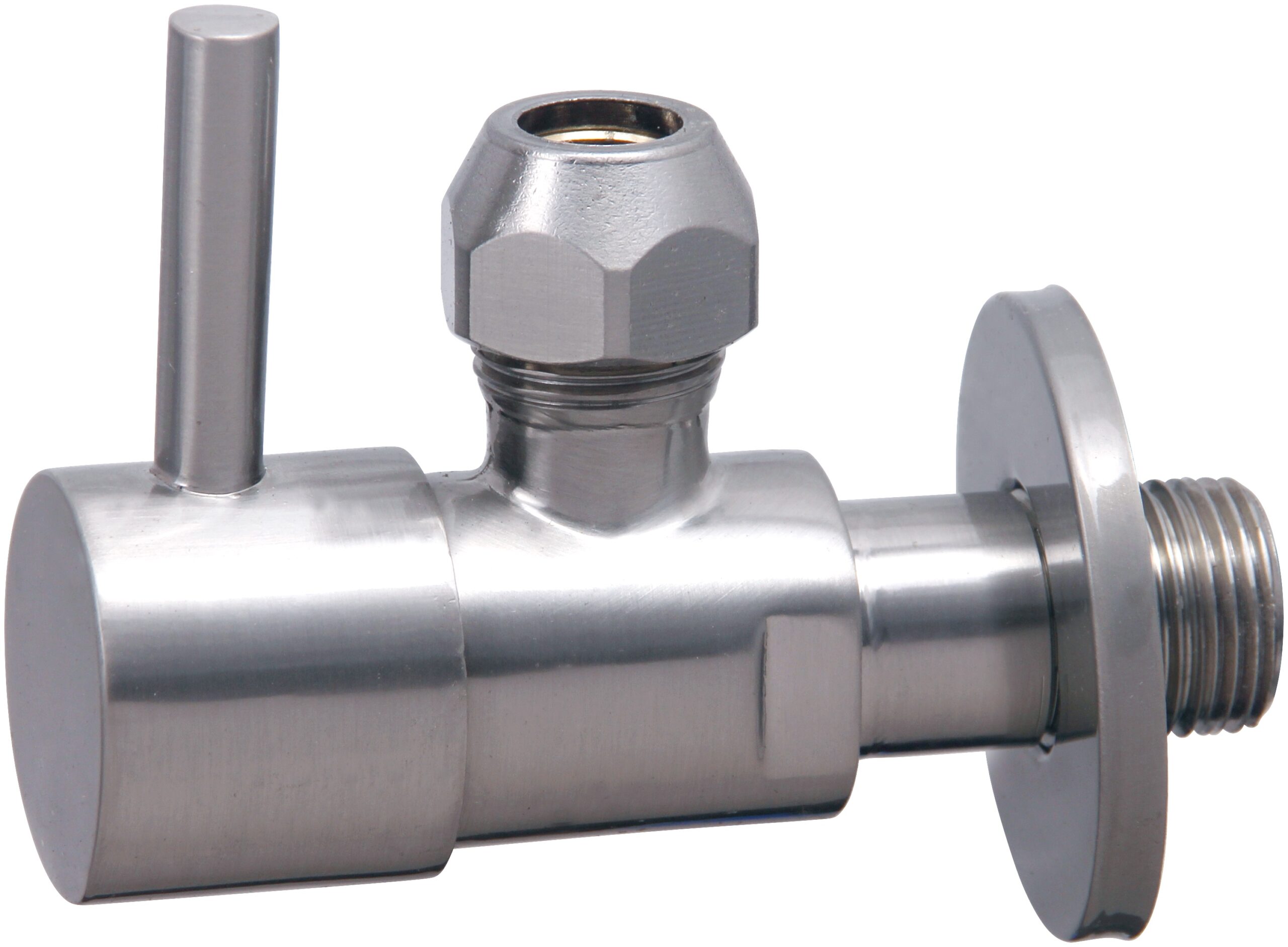 Productfoto Minimal hoekstopkraan 3/8" x 3/8" of knel 10 mm geborsteld staal PVD 223614