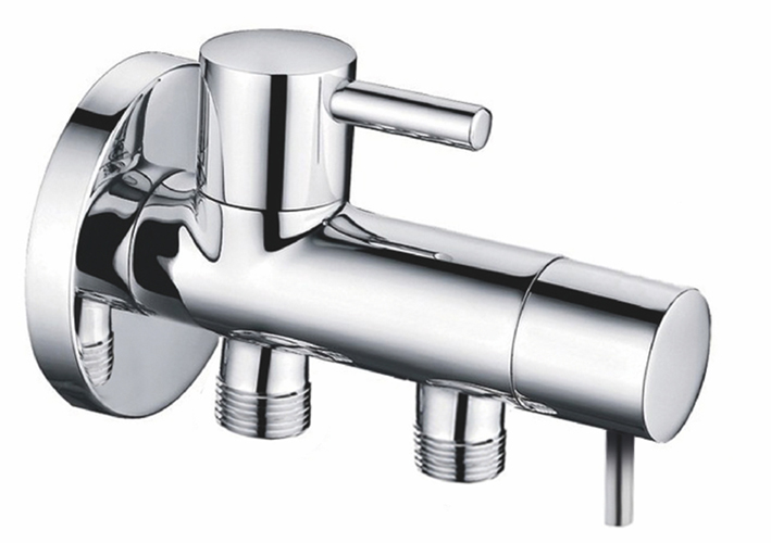 Productfoto Minimal dubbele hoekstopkraan 1/2"x3/8"x3/8"chroom 223615