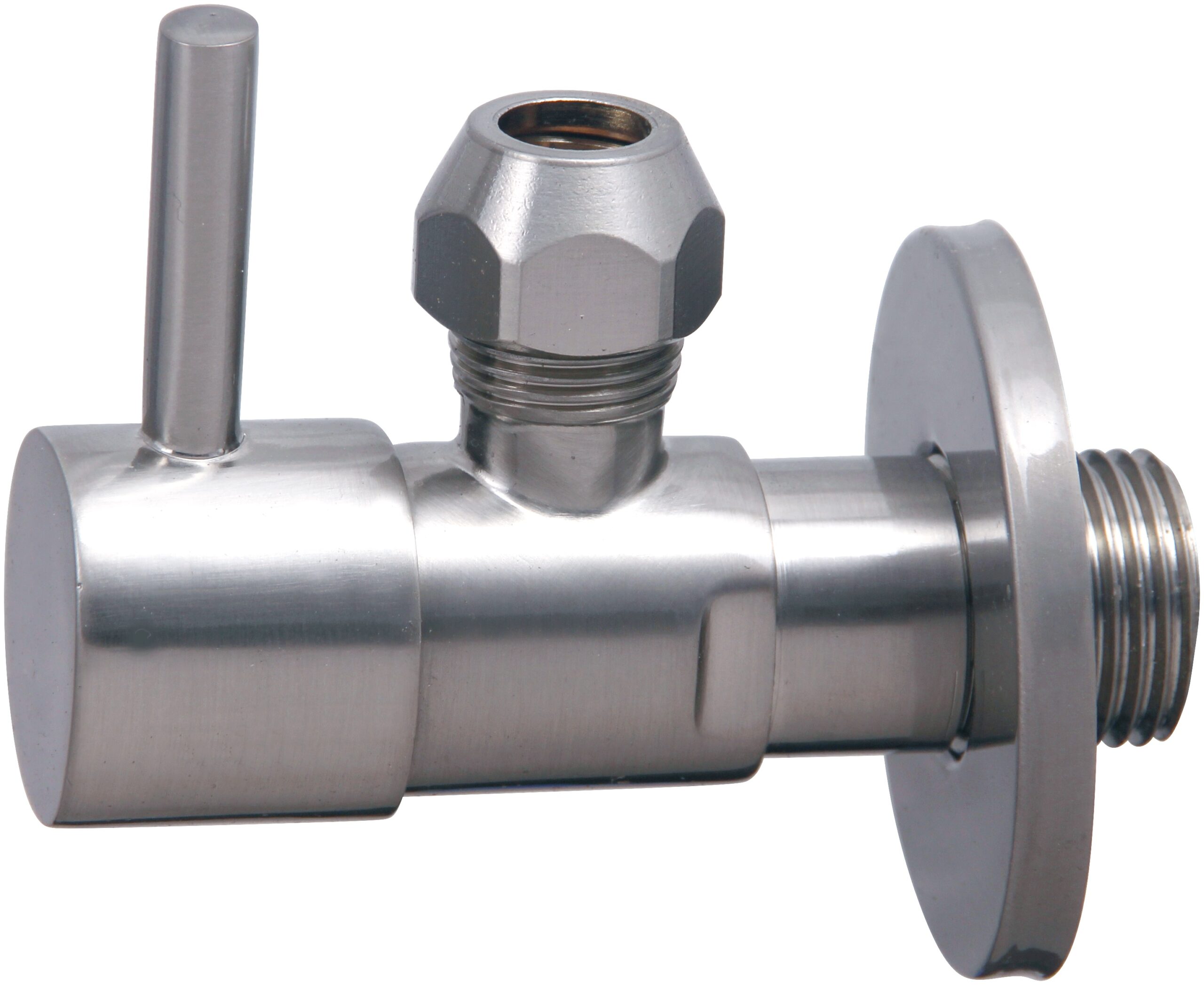 Productfoto Minimal hoekstopkraan 1/2" x 3/8" of knel 10 mm geborsteld staal PVD 223616