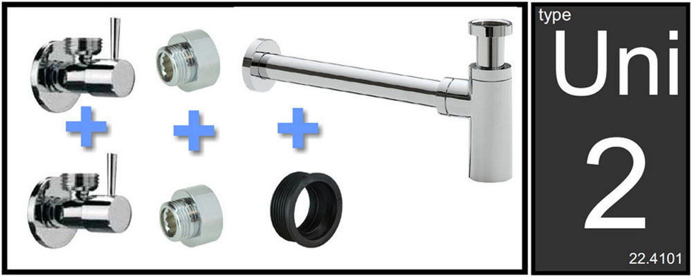 Productfoto Uni-2 sifon aansluitset met sifon chroom 224101