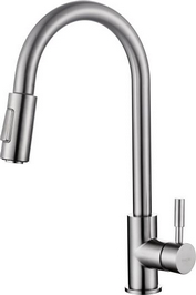 Productfoto Benton keukenkraan met coldstart en uittrekbare handdouche geborsteld RVS 243705