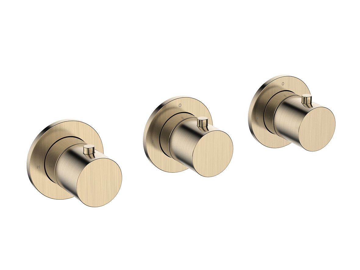 Productfoto Caral afbouwdeel thermostatische douchekraan met 2 stopkranen geborsteld messing PVD 292522