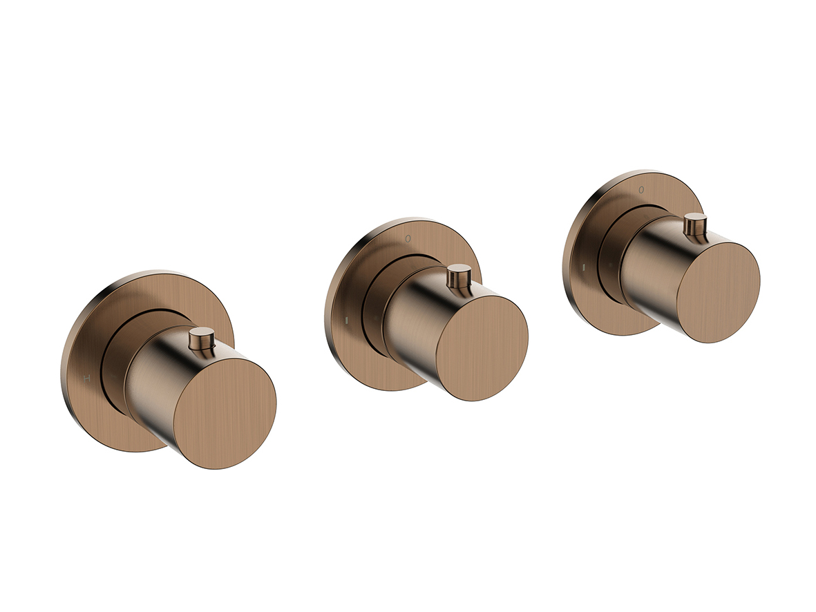 Productfoto Caral afbouwdeel thermostatische douchekraan met 2 stopkranen geborsteld brons koper PVD 292523