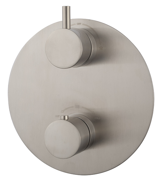 Productfoto Caral afbouwdeel rond inbouwthermostaat 2 weg geborsteld staal PVD 292541
