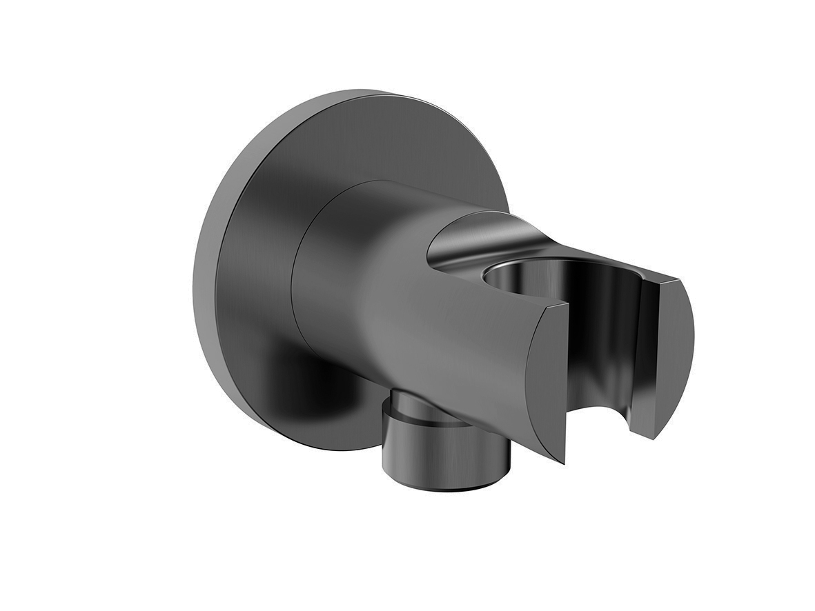 Productfoto UniMatch wandaansluitbocht met handdouchehouder rond 1/2" gunmetal PVD 292802