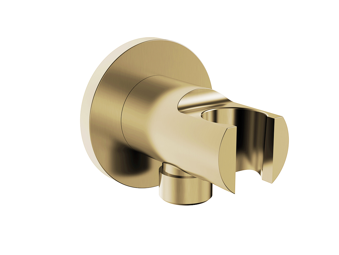 Productfoto UniMatch wandaansluitbocht met handdouchehouder rond 1/2" geborsteld messing PVD 292804